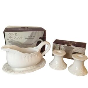 Gravy Boat With Tray And Set Of Two Candlesticks